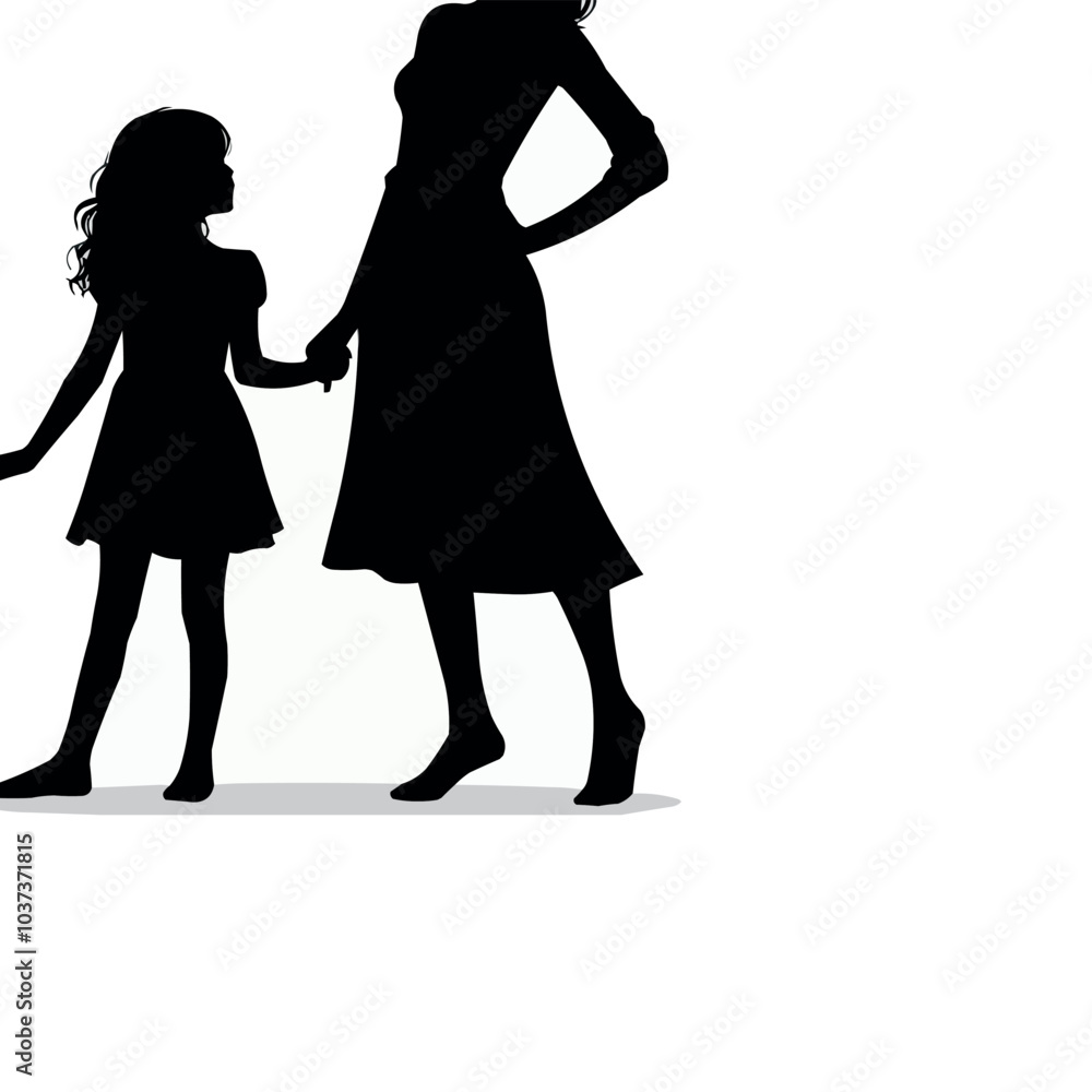 Vector Standing with a Child by the Side Silhouette in White Background Vector Standing with a Child by the Side Silhouette in White Background