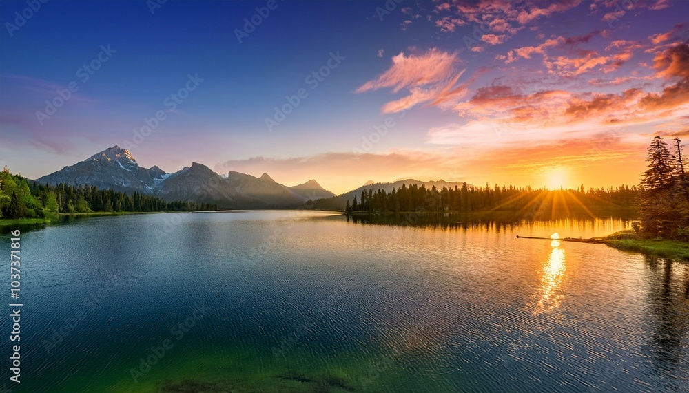 tranquil lake with vibrant colors and a mountain range as the sun sets creating a serene atmosphere in a beautiful landscape tranquil lake with vibrant colors and a mountain range as the sun sets creating a serene atmosphere in a beautiful landscape