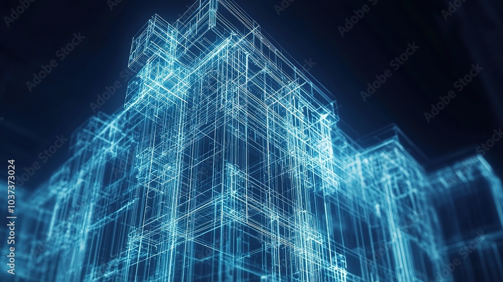 Futuristic Digital Architecture with Neon Lines Futuristic Digital Architecture with Neon Lines