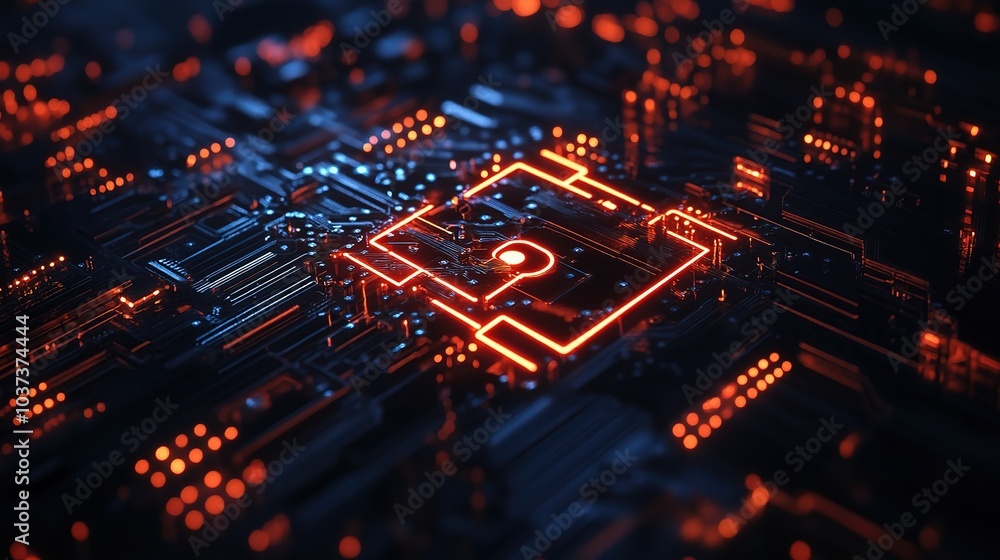Neon Circuit Board Design with Glowing Elements Neon Circuit Board Design with Glowing Elements