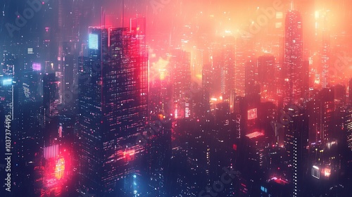 Vibrant Cityscape at Night with Neon Lights