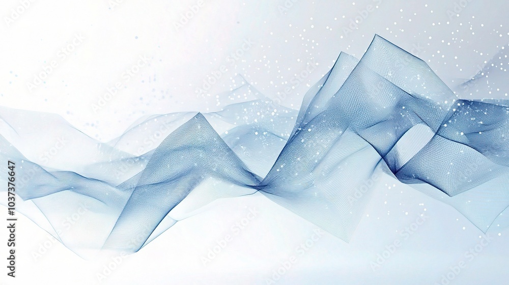Fotografie Abstract Wave Form with Soft Lines and Light Particles