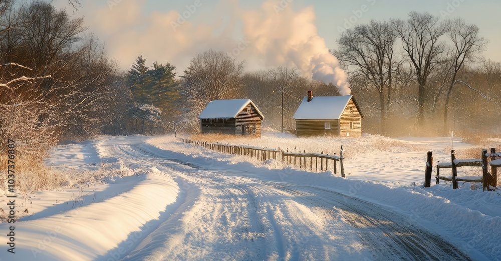 Northeast Rural Winter Scene. AI generated illustration. Northeast Rural Winter Scene. AI generated illustration.