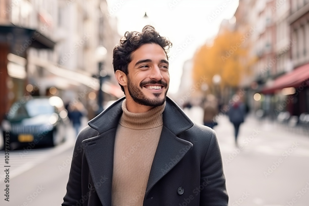 Portrait of a handsome young man smiling in the city streets. Portrait of a handsome young man smiling in the city streets.