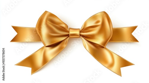 Golden satin ribbon isolated on white background