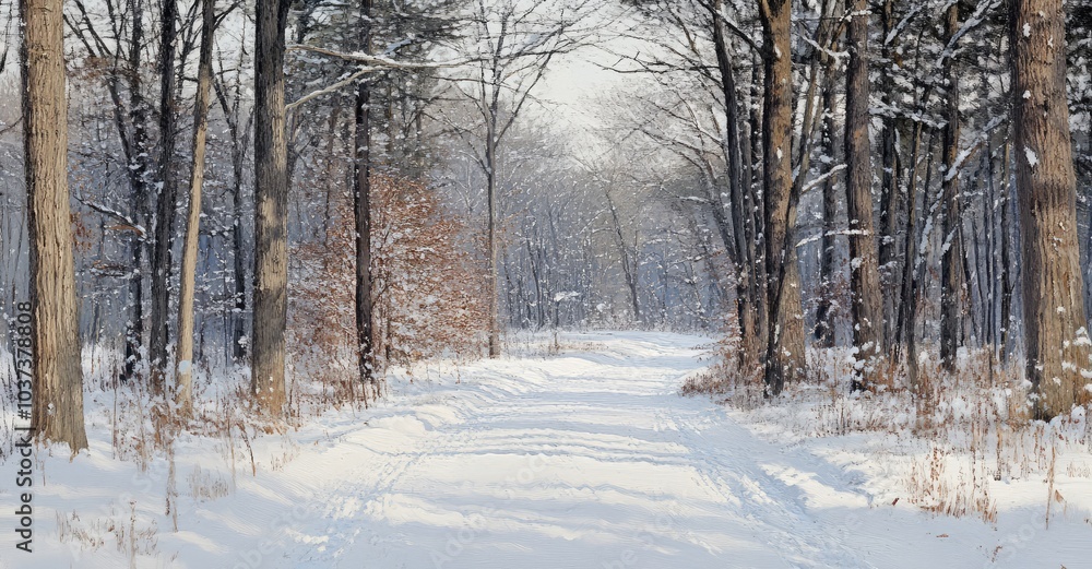 Winter Forest Road View. AI generated illustration. Winter Forest Road View. AI generated illustration.