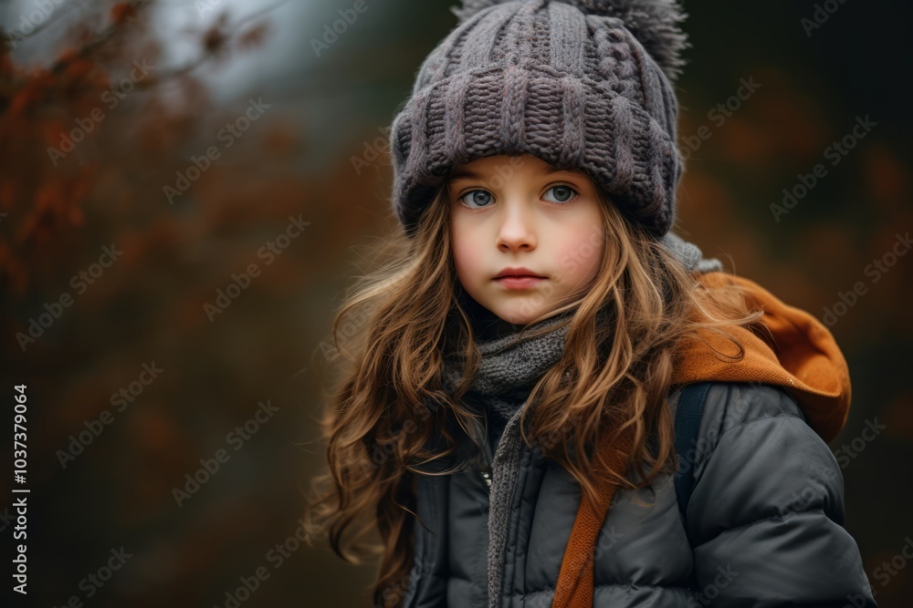 Portrait of a beautiful little girl in a warm hat and coat Portrait of a beautiful little girl in a warm hat and coat