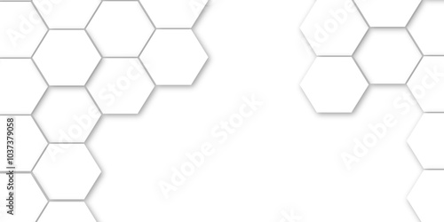 Minimal vector white hexagon honeycomb texture. Hexagonal shape structure light seamless geometric background. Surface polygon pattern with glowing hexagon paper texture and futuristic .