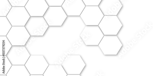 Minimal vector white hexagon honeycomb texture. Hexagonal shape structure light seamless geometric background. Surface polygon pattern with glowing hexagon paper texture and futuristic .