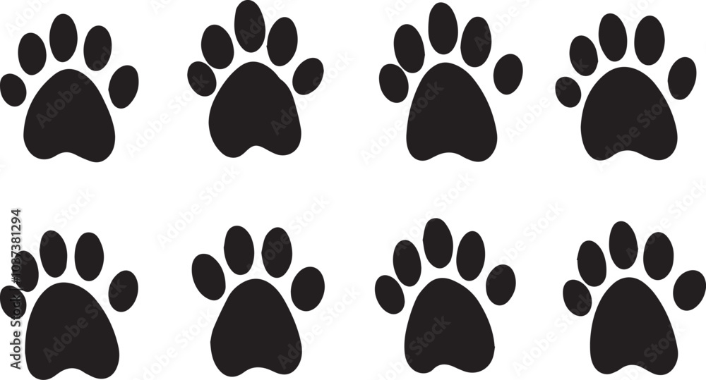 Fototapeta premium Foot Marks vector Illustrations, Set of paw prints silhouettes illustration isolated on a white background