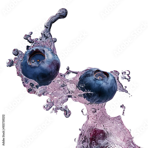 Blueberry berries with splashes of water on a transparent background png