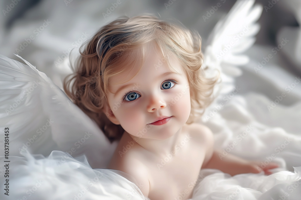 Little cherub sits softly lit with gentle wings in a tranquil setting filled with warmth Little cherub sits softly lit with gentle wings in a tranquil setting filled with warmth
