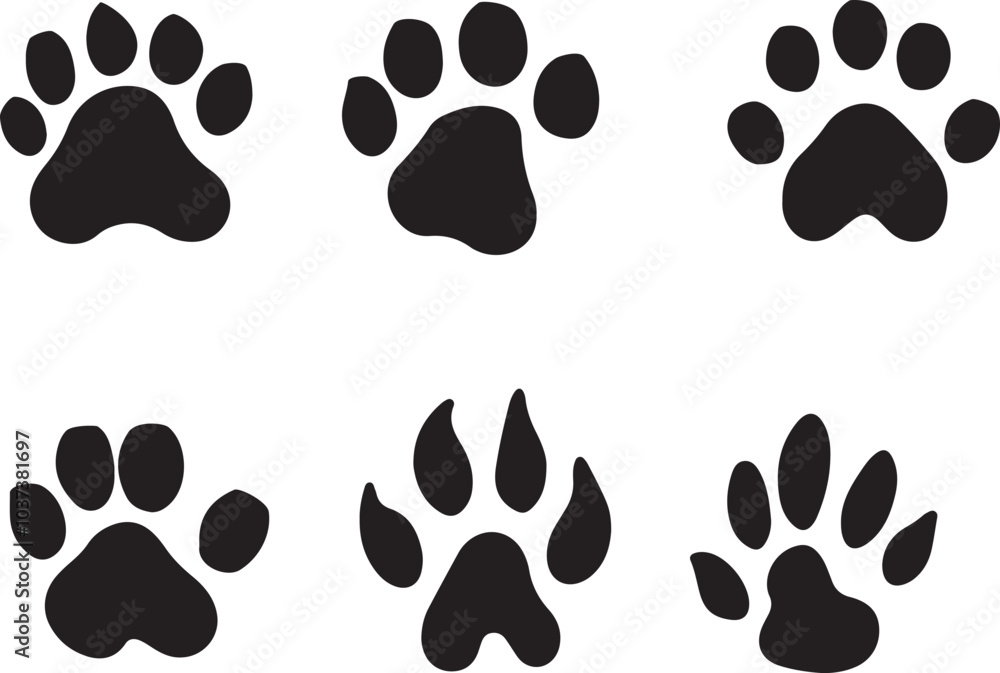 Fototapeta premium Paw Icon. Paws Icons. Dog, bear, and cat paw prints collection, vector Illustration.