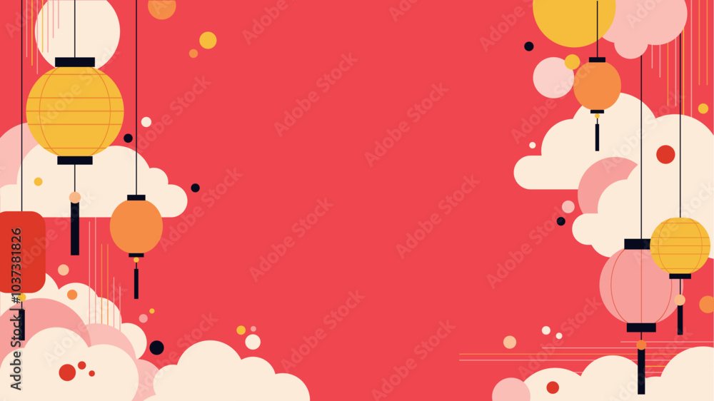Chinese New Year Poster with Lanterns and Floating Clouds
Chinese New Year Poster with Lanterns and Floating Clouds