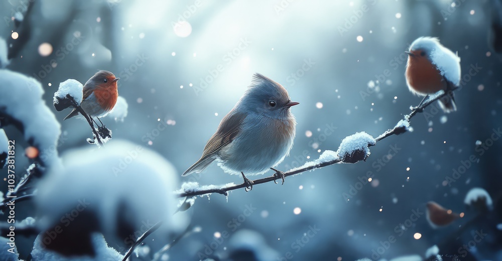 Winter Birds. AI generated illustration. Winter Birds. AI generated illustration.