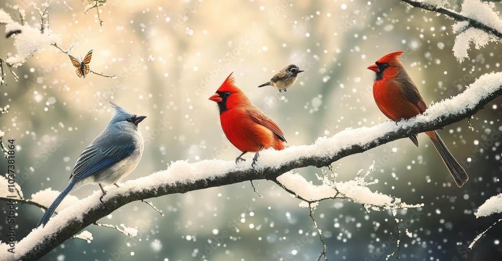 Fototapeta premium Winter Birds. AI generated illustration.
