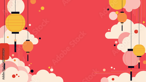 Chinese New Year Poster with Lanterns and Floating Clouds	
