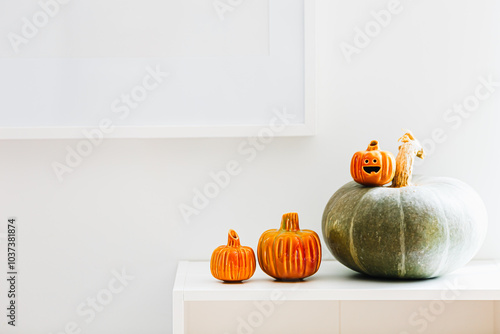 Jack-o'-lantern pumpkins for Halloween on white background photo