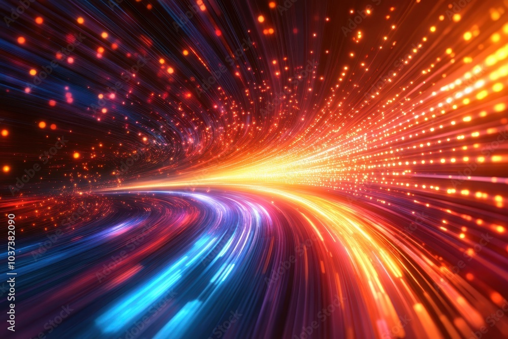 Colorful light trails swirl in a dynamic motion through a dark background at night Colorful light trails swirl in a dynamic motion through a dark background at night