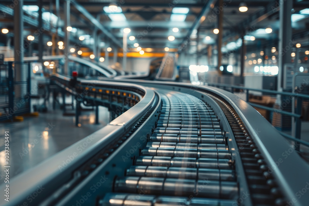 The conveyor belt system smoothly carries products through a well-lit industrial warehouse, showcasing a blend of technology and efficient workflow in action The conveyor belt system smoothly carries products through a well-lit industrial warehouse, showcasing a blend of technology and efficient workflow in action