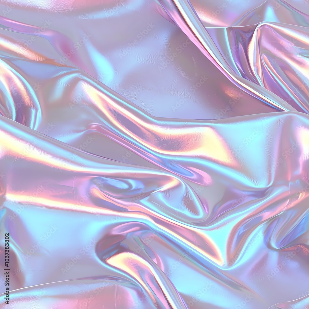 Iridescent holographic fabric texture with colorful light reflections creating a futuristic abstract background, Seamless or tile pattern. Iridescent holographic fabric texture with colorful light reflections creating a futuristic abstract background, Seamless or tile pattern.