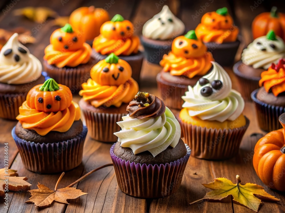 Spooky Halloween Themed Cupcakes in Low Light Photography for Festive Treats Spooky Halloween Themed Cupcakes in Low Light Photography for Festive Treats