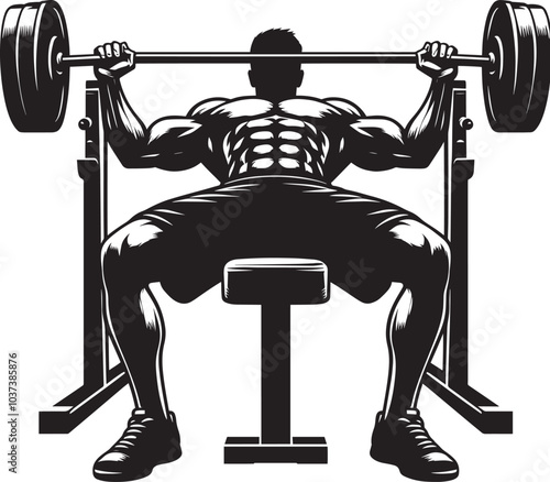 Bench press Gym exercise Silhouette illustration isolated on a white background photo