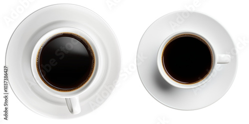 Set of a coffee cup with black coffee, isolated on a transparent background.