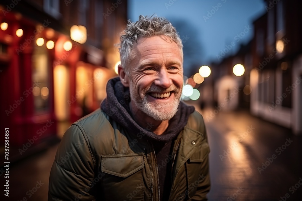 Portrait of a smiling senior man in the city at night. Portrait of a smiling senior man in the city at night.