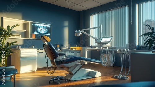 Modern dental office showing ergonomic chairs and digital x ray equipment