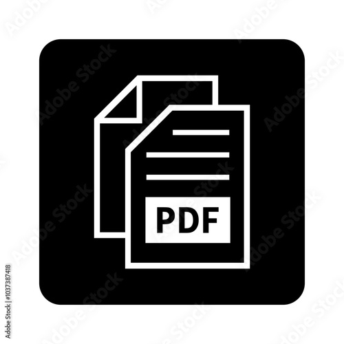 biała ikona pliku PDF na czarnym tle