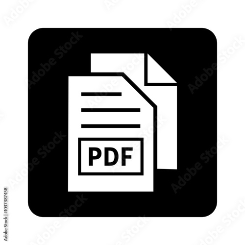 biała ikona pliku PDF na czarnym tle