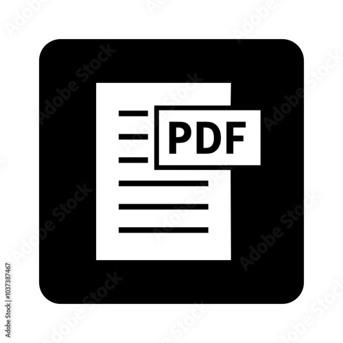 biała ikona pliku PDF na czarnym tle