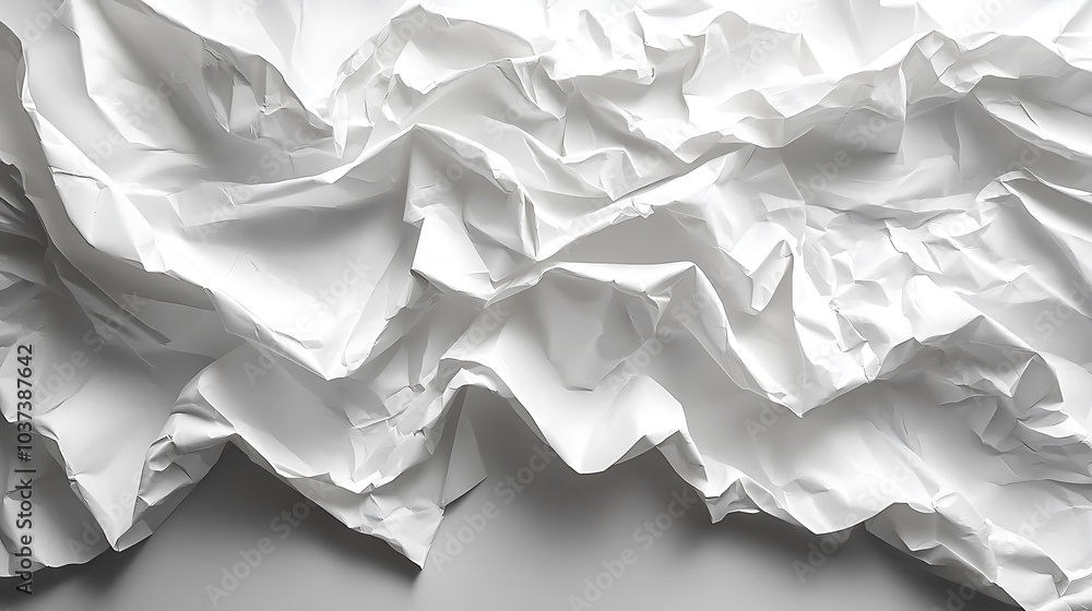 of crumpled white paper with visible creases, providing a highly detailed textured surface of crumpled white paper with visible creases, providing a highly detailed textured surface