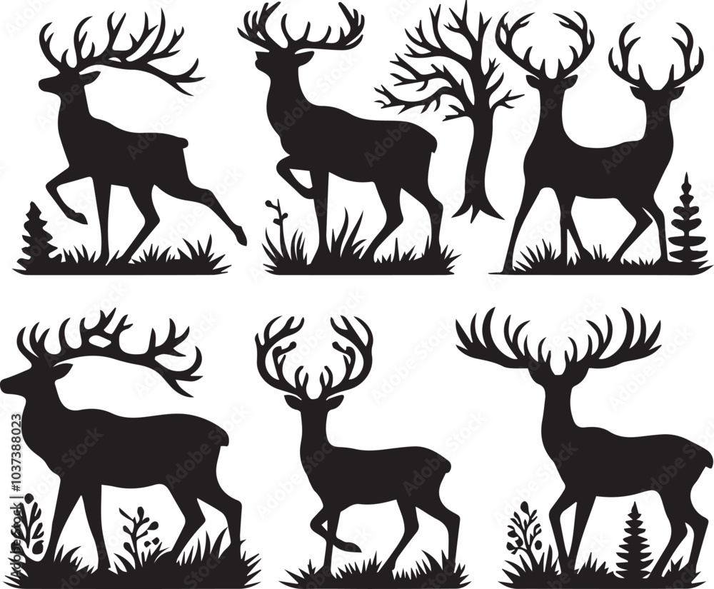 reindeer Silhouette Black Vector reindeer Silhouette Black Vector