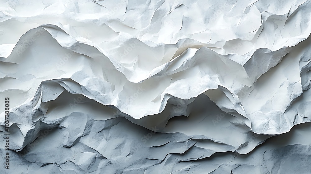 Fototapeta premium a crumpled sheet of white paper with sharp creases, creating a detailed textured background