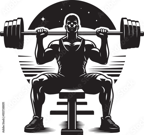 Bench press Gym exercise Silhouette illustration isolated on a white background photo