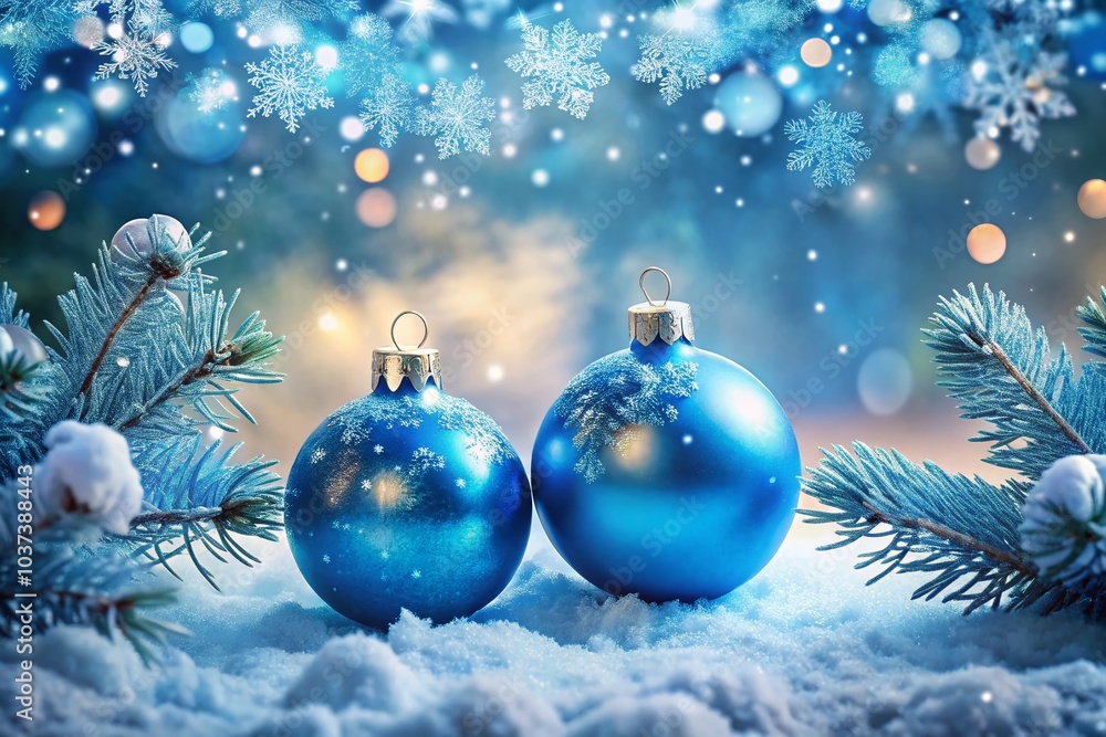 Stunning Double Exposure of Blue Christmas Baubles Merging with Winter Wonderland Scenery for Festive Decor Stunning Double Exposure of Blue Christmas Baubles Merging with Winter Wonderland Scenery for Festive Decor