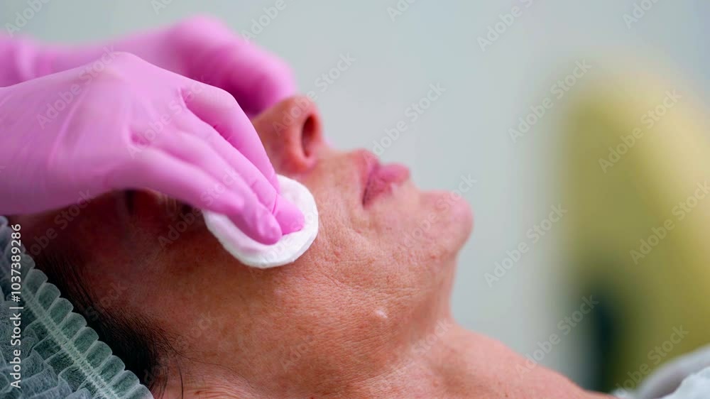 A woman lies with her eyes closed, her face is covered with a thick layer of rejuvenation cream. A woman lies with her eyes closed, her face is covered with a thick layer of rejuvenation cream.