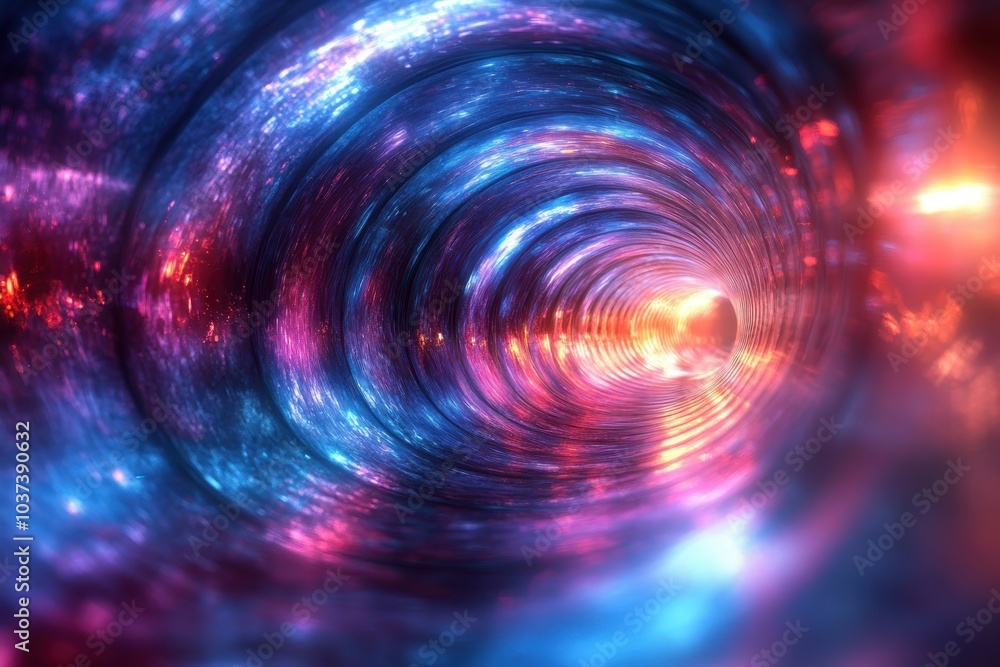 Vibrant cosmic tunnel with swirling light patterns in a deep space environment Vibrant cosmic tunnel with swirling light patterns in a deep space environment