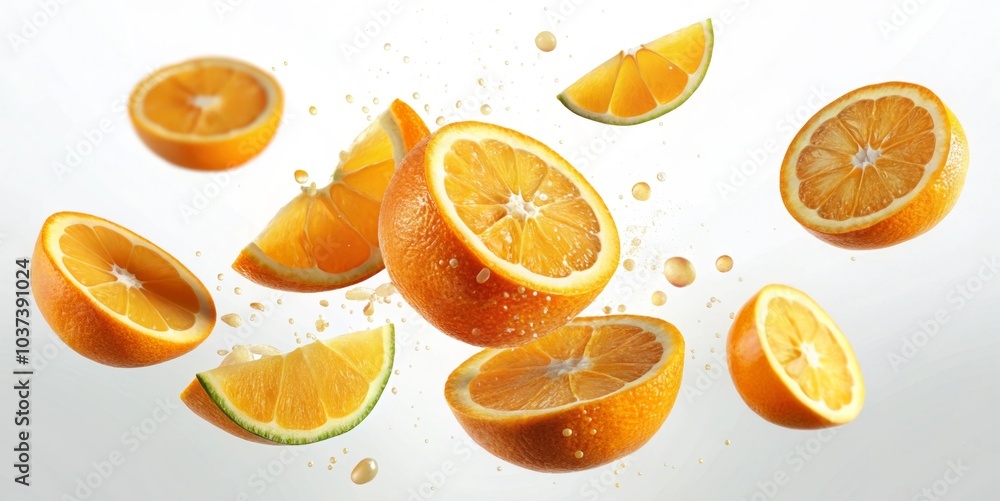 floated slices of orange falling isolate on white transparency background PNG floated slices of orange falling isolate on white transparency background PNG