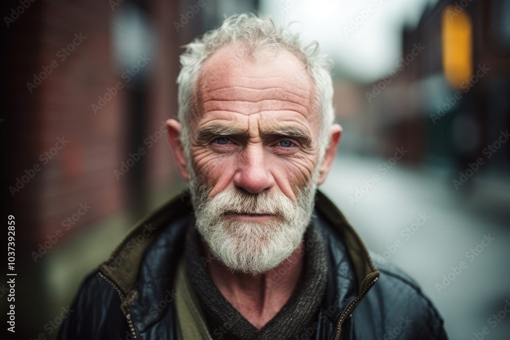 Portrait of an old man with a gray beard and mustache in the city. Portrait of an old man with a gray beard and mustache in the city.