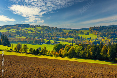 Beautiful autumn landscape. Colourful nature in autumn time. Highlands - Blatiny - Czech Republic.