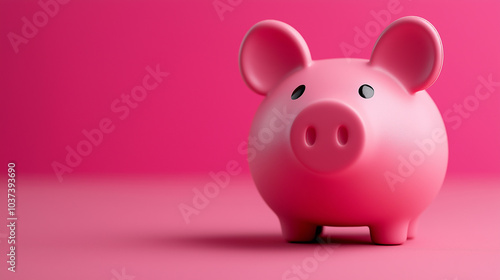 Pink piggy bank against solid pink background symbolizing savings, financial planning, investment, and money management for personal finance or business-related concepts