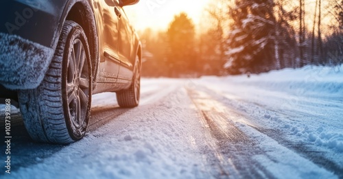 Snowy Car Windshield with Inspection. AI generated illustration.