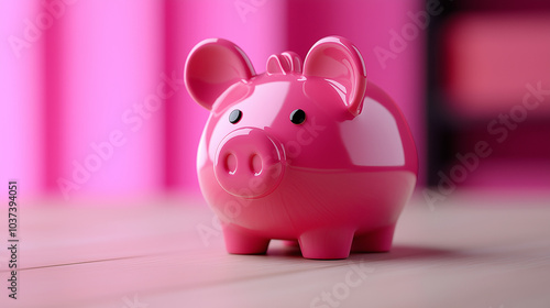 Pink piggy bank against solid pink background symbolizing savings, financial planning, investment, and money management for personal finance or business-related concepts