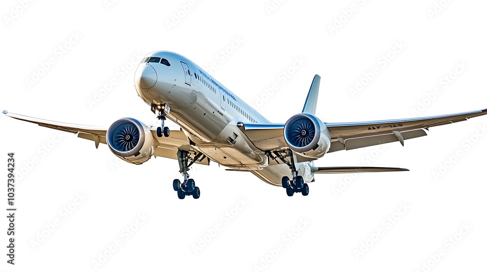 Large passenger jet airplane in a banking turn, isolated on a plain white background Large passenger jet airplane in a banking turn, isolated on a plain white background