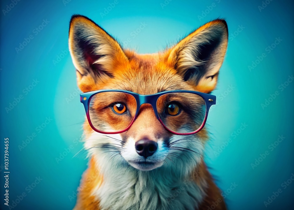 Stylish Fox with Glasses on Blue Background - Trendy Animal Portraits for Creative Projects Stylish Fox with Glasses on Blue Background - Trendy Animal Portraits for Creative Projects