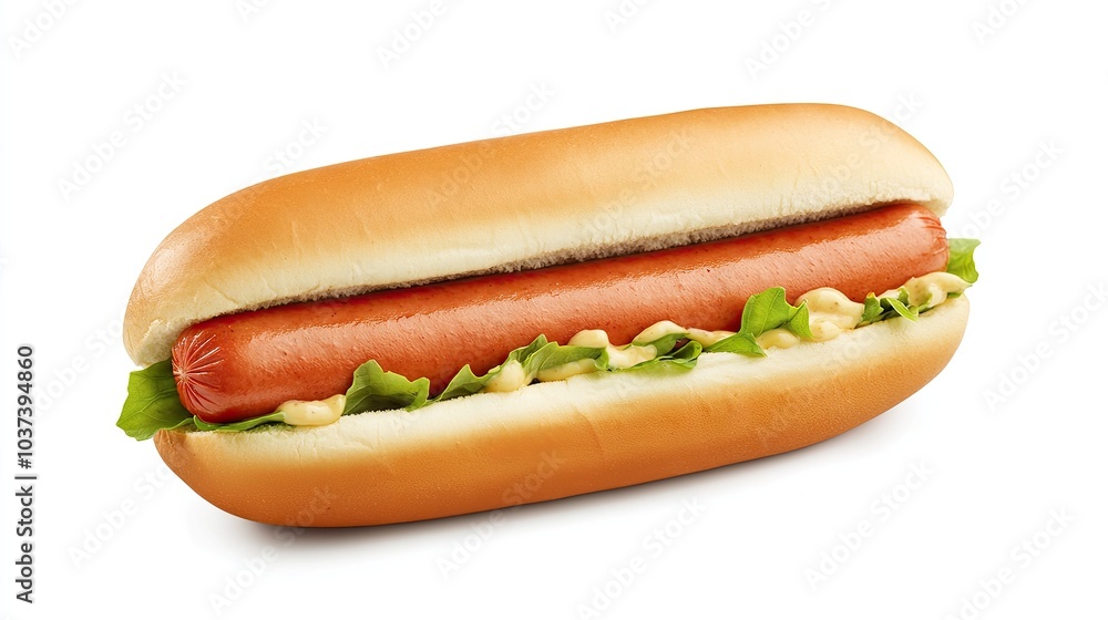 A delectable hot dog topped with rich tomato sauce and fresh basil, beautifully served on a plate with a stunning background A delectable hot dog topped with rich tomato sauce and fresh basil, beautifully served on a plate with a stunning background