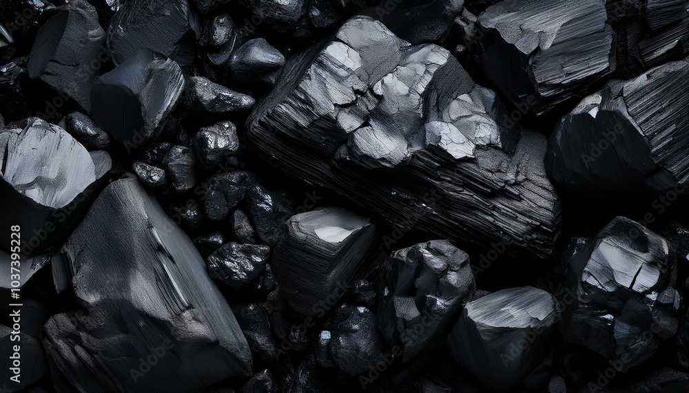 a detailed close up of coal chunks with rich black surfaces and jagged textures a detailed close up of coal chunks with rich black surfaces and jagged textures